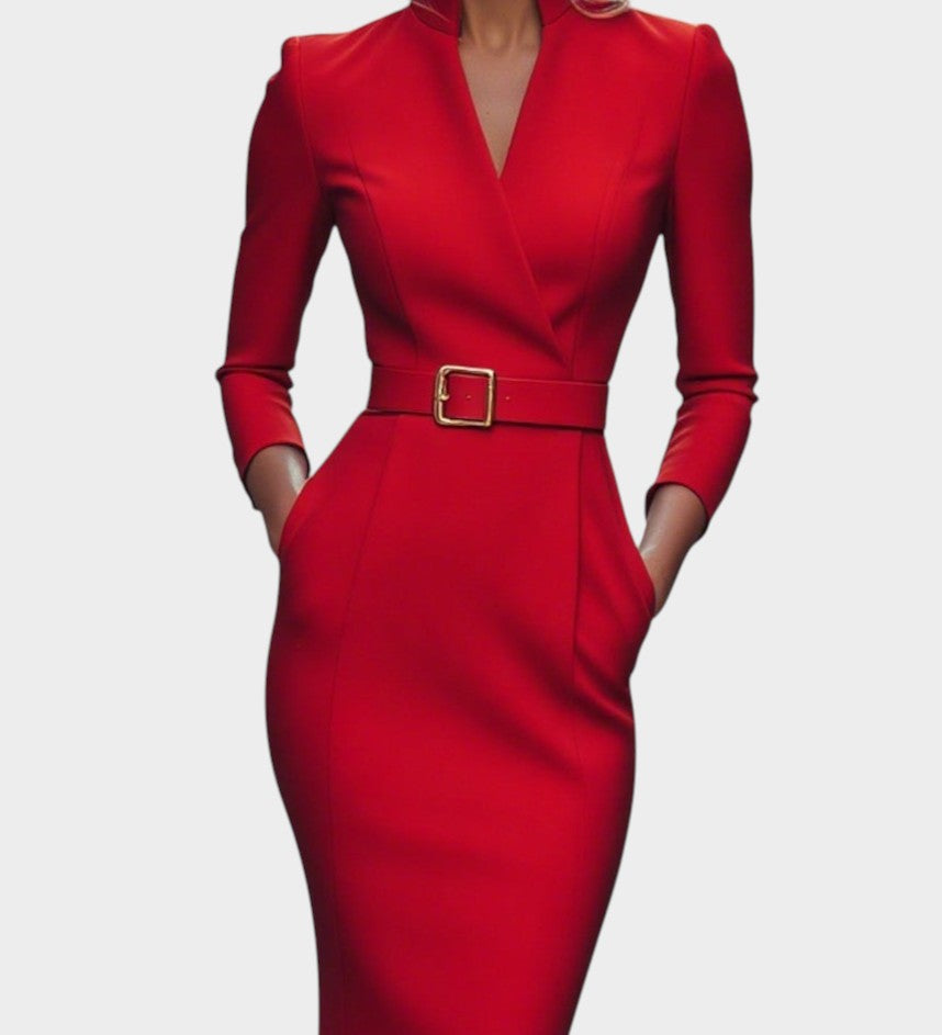 DALIA | Elegante vestido con cuello mao y cinturón