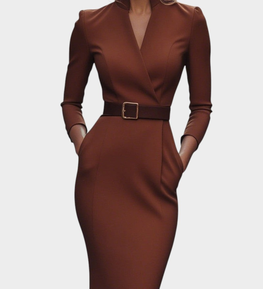 DALIA | Elegante vestido con cuello mao y cinturón
