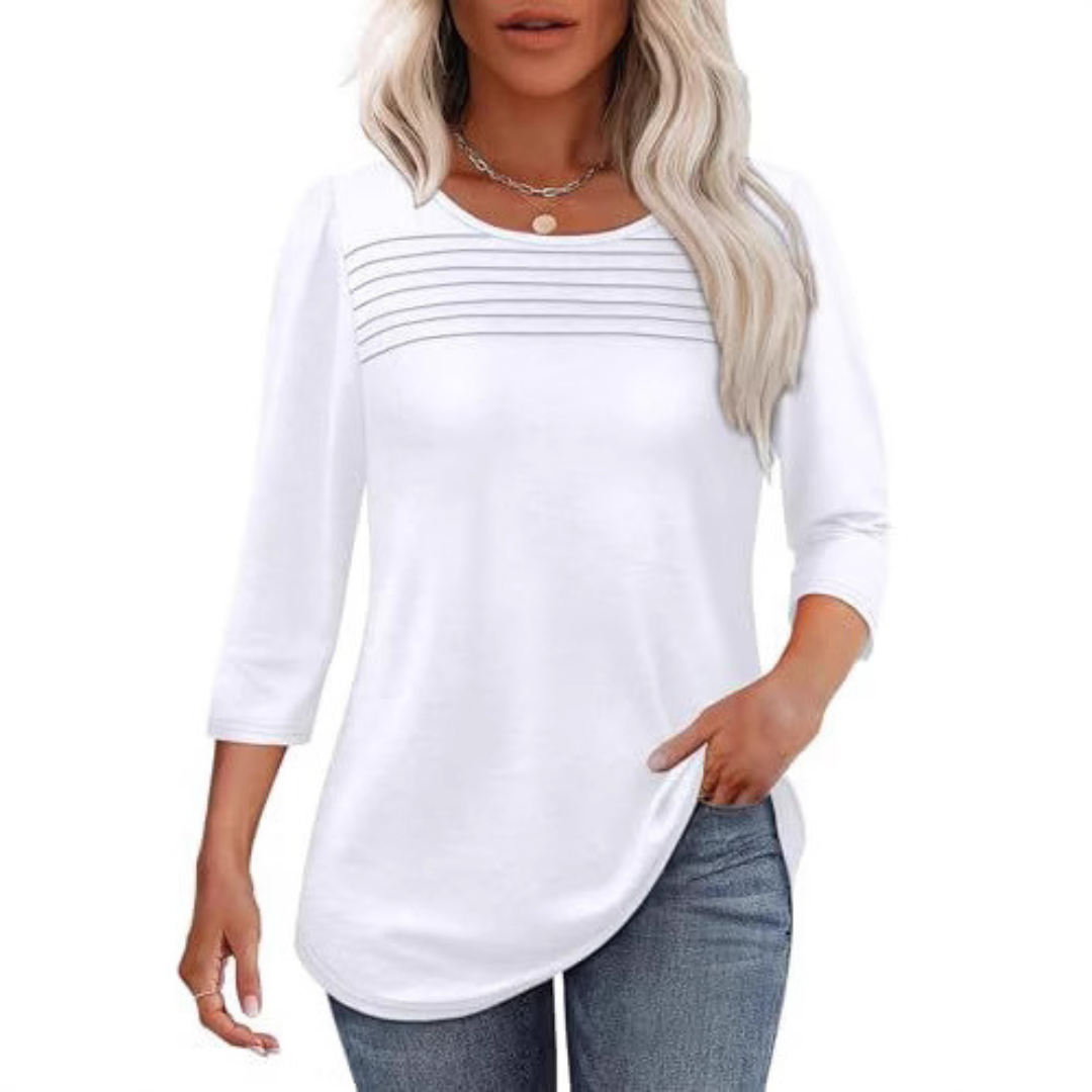 Alison - Top de Primavera Casual com Pregas Na Frente