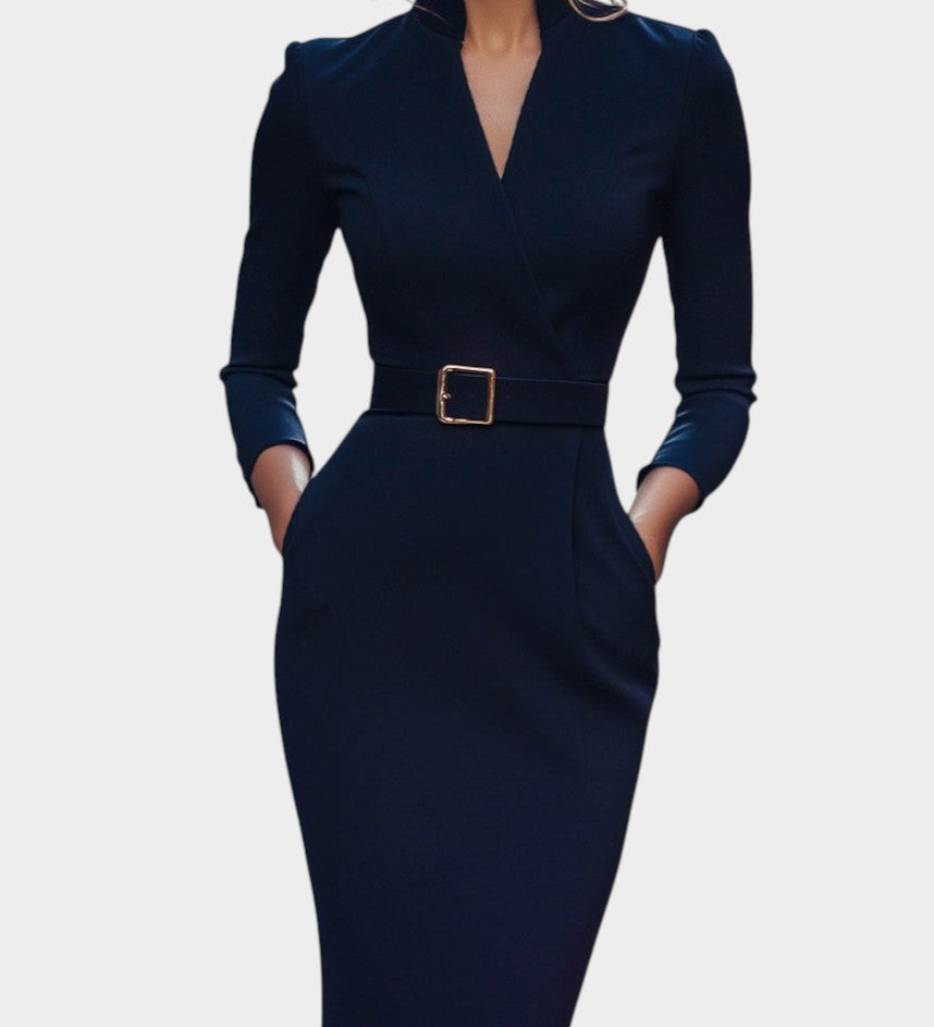 DALIA | Elegante vestido con cuello mao y cinturón