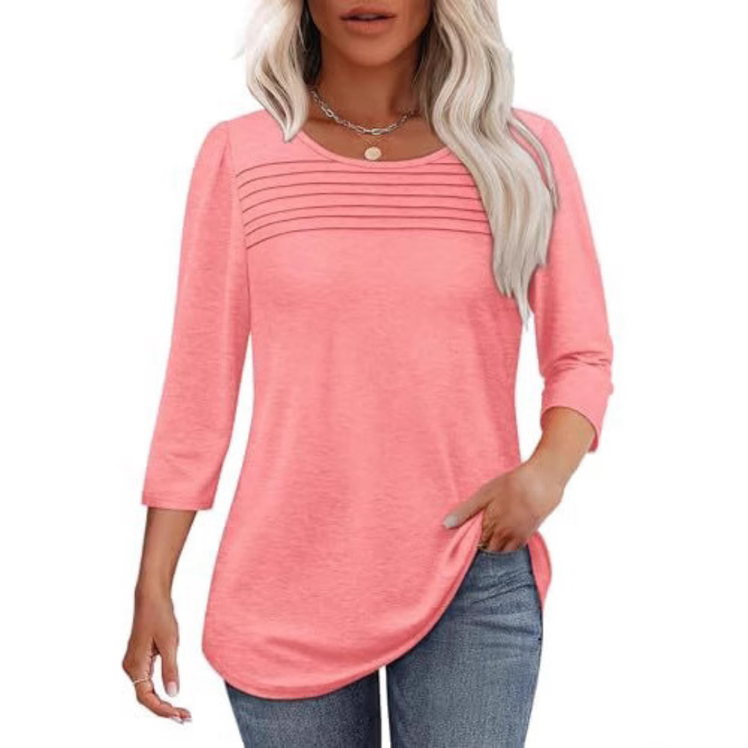 Alison - Top de Primavera Casual com Pregas Na Frente