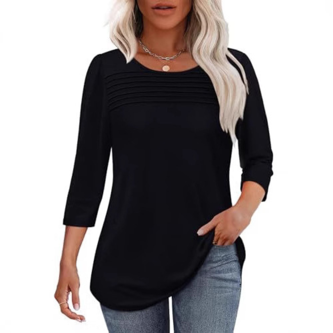Alison - Top de Primavera Casual com Pregas Na Frente