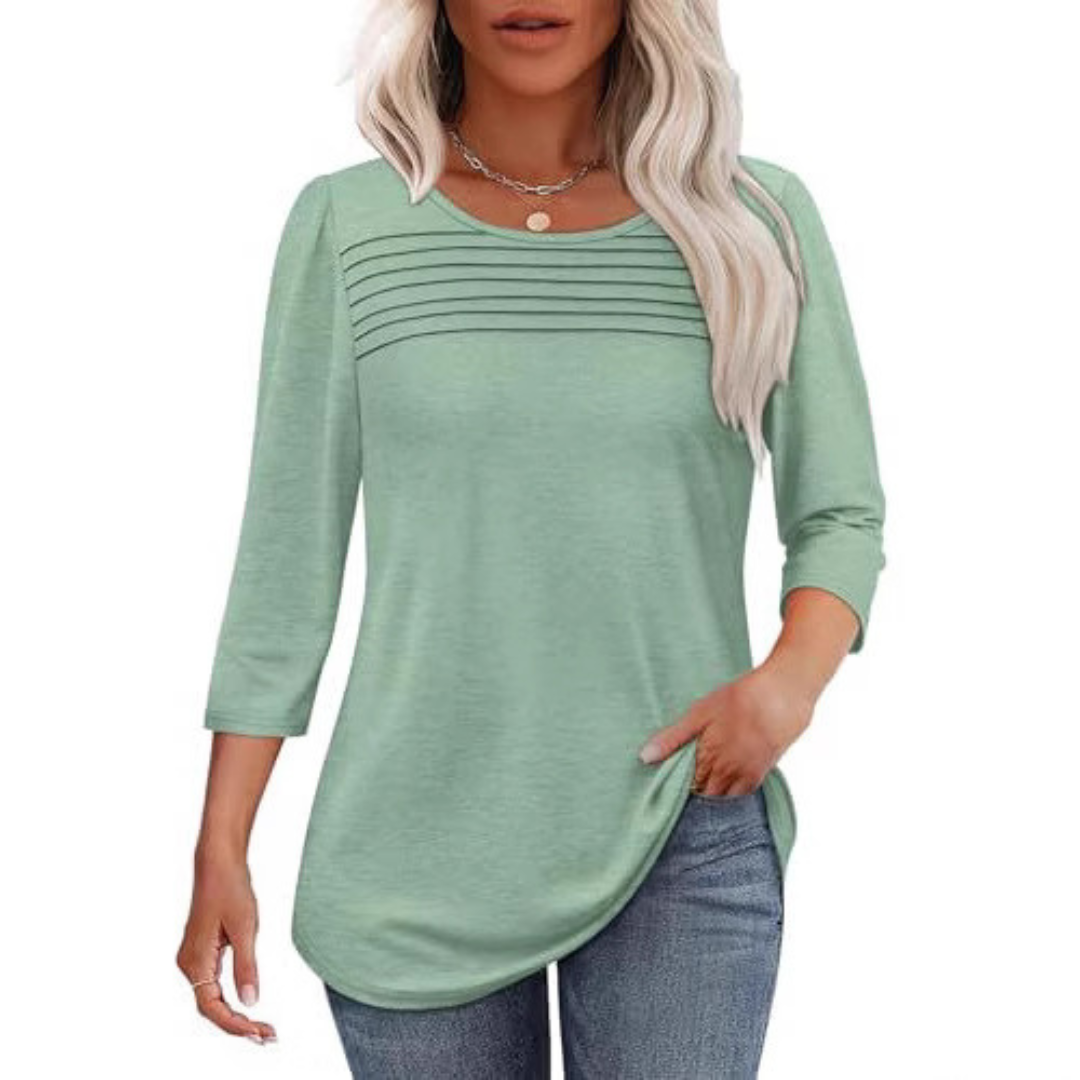 Alison - Top de Primavera Casual com Pregas Na Frente
