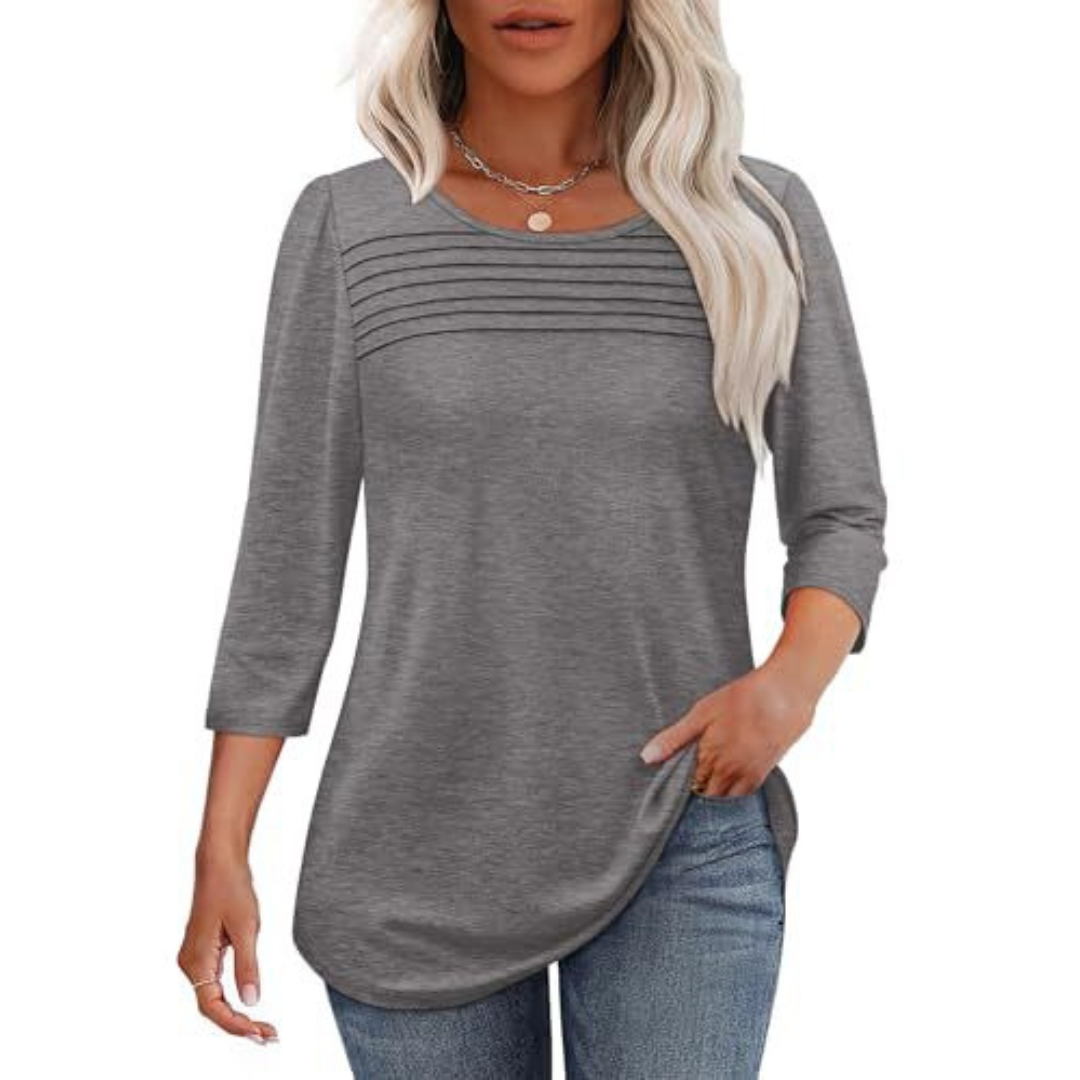 Alison - Top de Primavera Casual com Pregas Na Frente