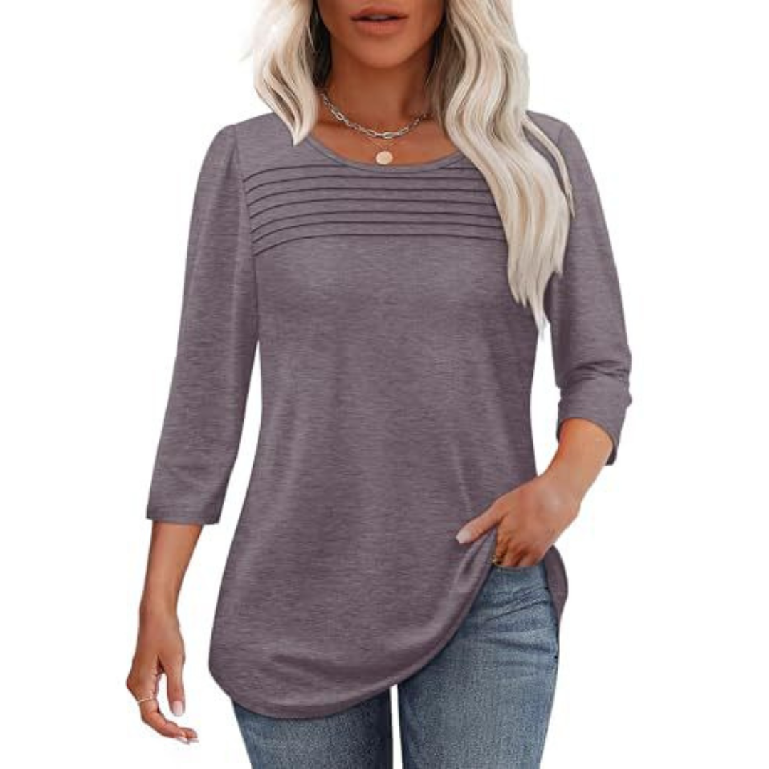 Alison - Top de Primavera Casual com Pregas Na Frente