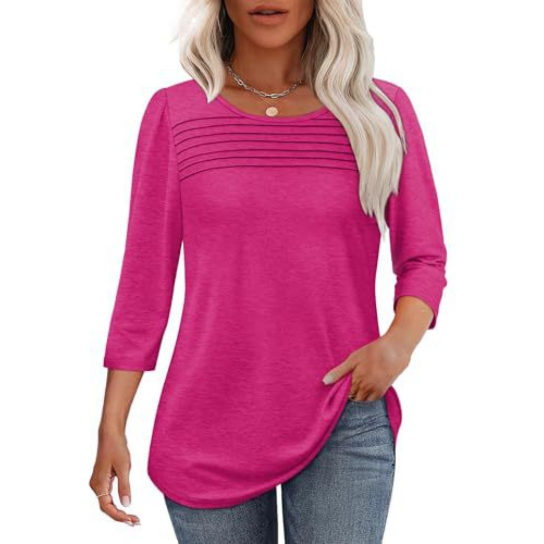 Alison - Top de Primavera Casual com Pregas Na Frente