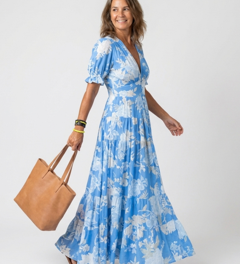 Ivone - Vestido Midi Floral Sin Mangas con Escote en V