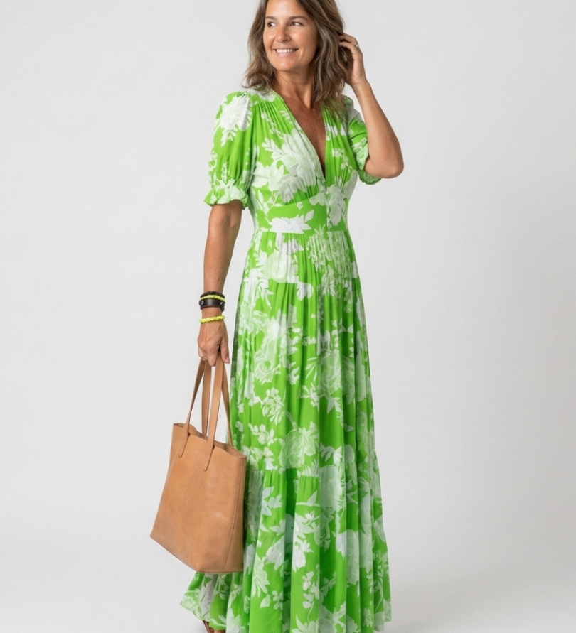 Ivone - Vestido Midi Floral Sin Mangas con Escote en V