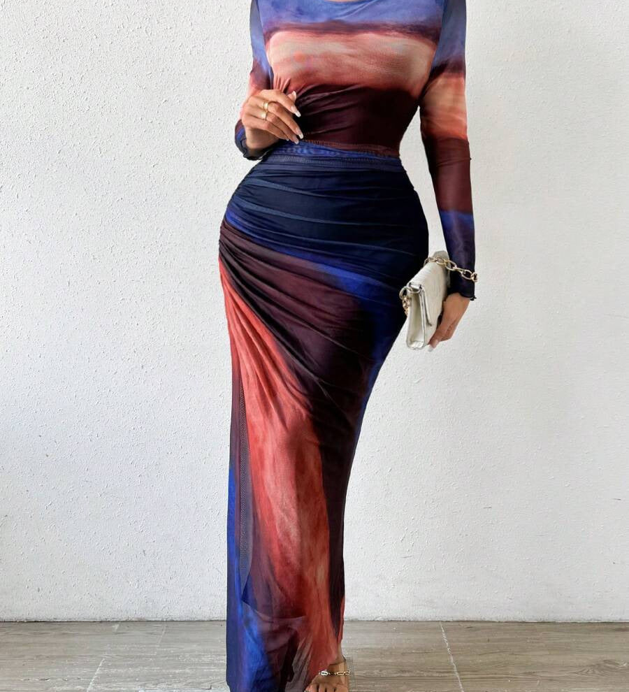 Natalia | Vestido Maxi Bodycon de Manga Larga Impreso y Cómodo