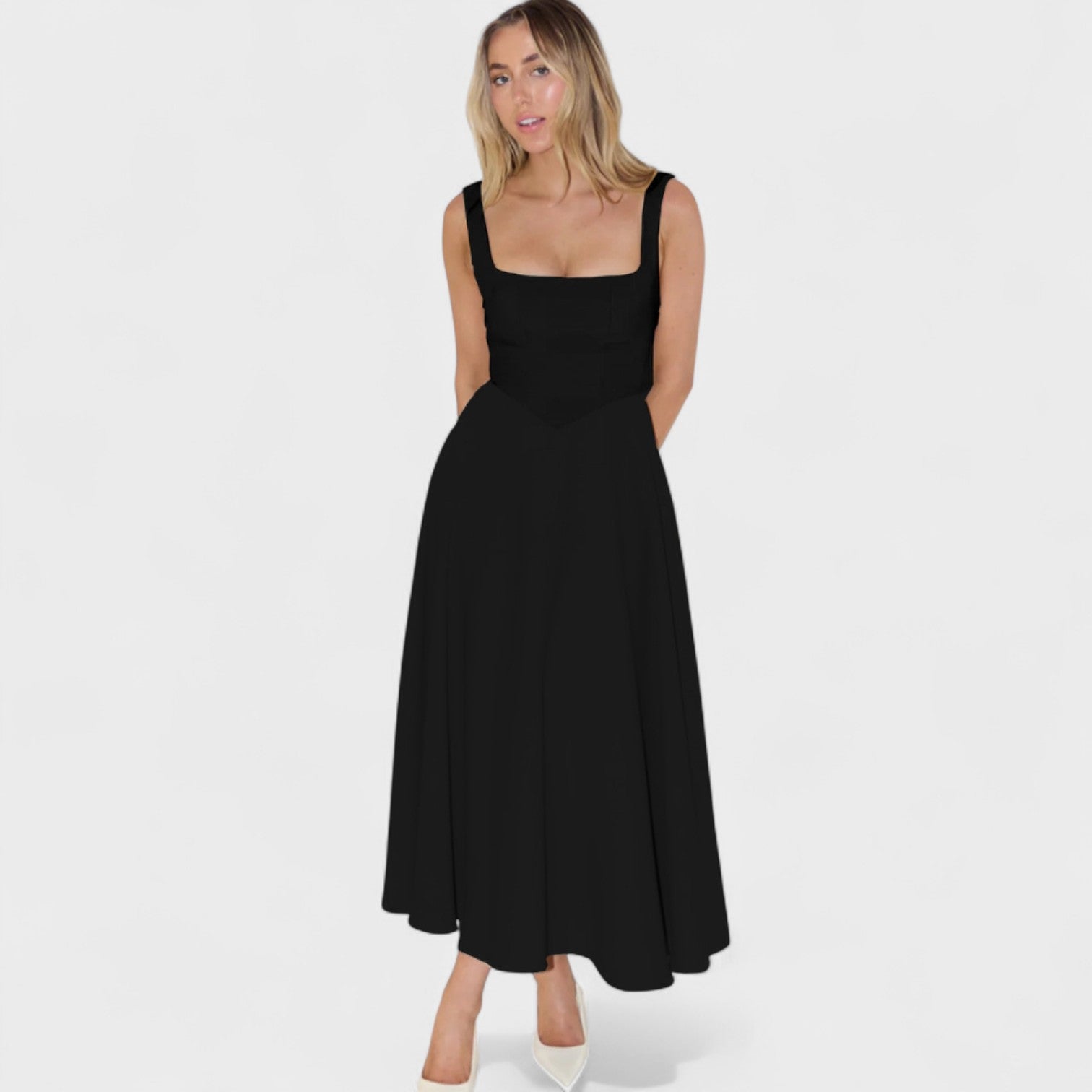 Maribel - Vestido Midi de escote cuadrado