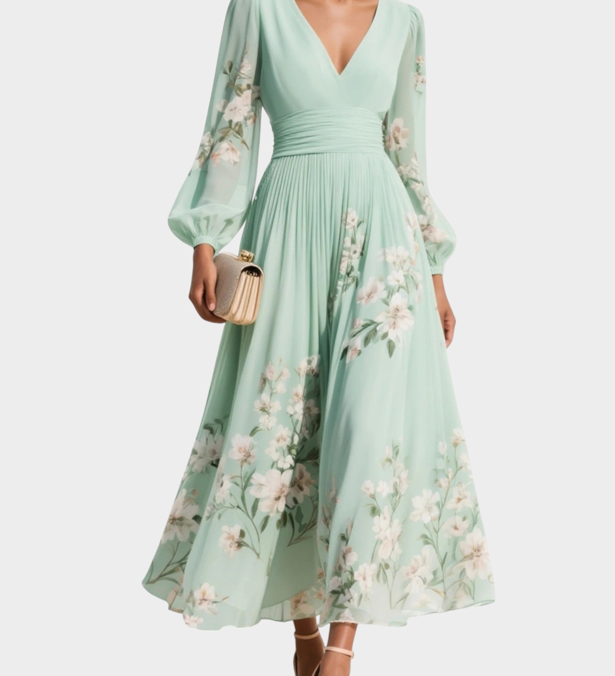 Vestido midi de gasa con escote de pico estampado