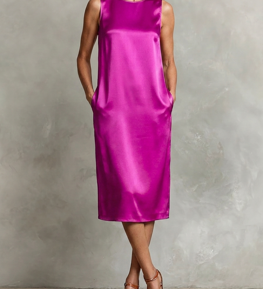Sofía · Vestido Midi Efecto Lino Sin Mangas con Bolsillos