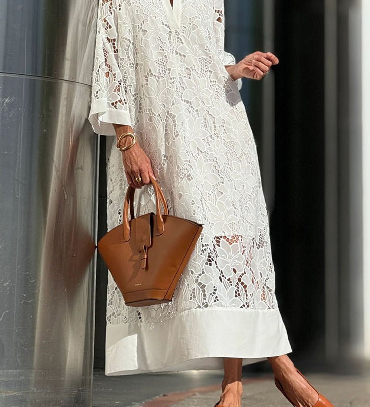 Lucía | Elegant long white lace dress