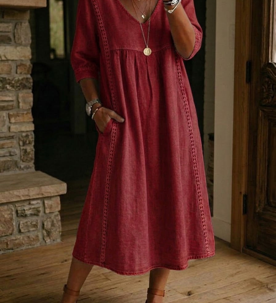 Aitana - Vestido Maxi Lino con Manga 3/4