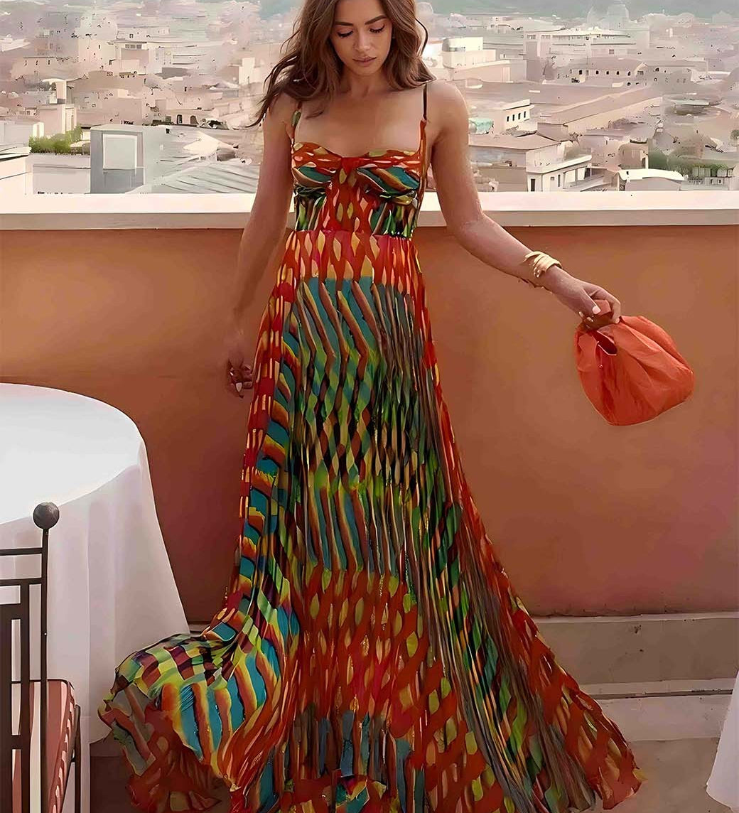 Aria - Vestido Maxi Estampado Abstracto